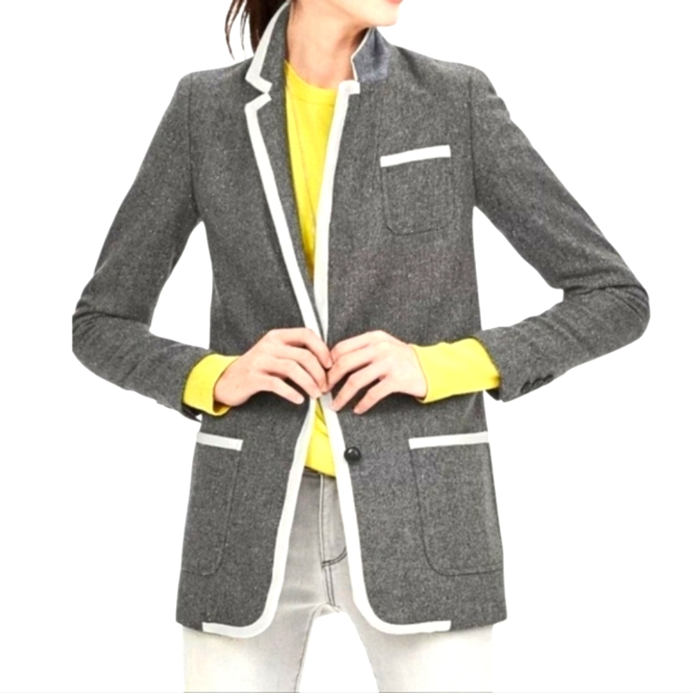 Banana Republic Gray Tweed Blazer Piped Trim